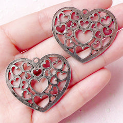 Heart Charms (2pcs) (36mm x 31mm / Tibetan Silver) Valentines Love Metal Findings Pendant Bracelet Earrings Zipper Pulls Keychains CHM701