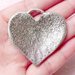 Big Heart Charms (1pc) (44mm x 44mm / Tibetan Silver) Valentines Love Pendant Bracelet Earrings Zipper Pulls Bookmarks Keychains CHM704