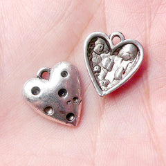 Strawberry Heart Charms (10pcs) (14mm x 15mm / Tibetan Silver) Findings Pendant Bracelet Earrings Zipper Pulls Bookmarks Keychains CHM705