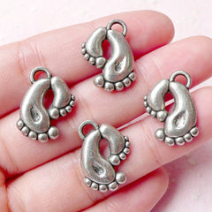 CLEARANCE Footprint Charms Baby Feet Charms (4pcs) (16mm x 19mm / Tibetan Silver / 2 Sided) Bracelet Earrings Zipper Pulls Bookmark Keychains CHM708