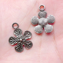 Flower Charms (8pcs) (17mm x 22mm / Tibetan Silver) Floral Metal Findings Pendant Bracelet Earrings Zipper Pulls Keychain Bookmark CHM709