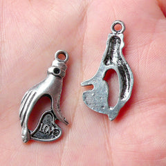 Hand w/ Love Charms (5pcs) (15mm x 30mm / Tibetan Silver) Heart Valentines Pendant Bracelet Earrings Bookmark Keychains Zipper Pulls CHM715