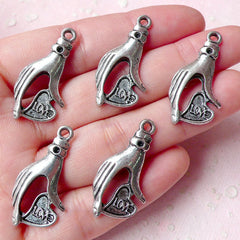 Hand w/ Love Charms (5pcs) (15mm x 30mm / Tibetan Silver) Heart Valentines Pendant Bracelet Earrings Bookmark Keychains Zipper Pulls CHM715