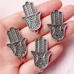 Hamsa Hand Charms (4pcs) (21mm x 33mm / Tibetan Silver / 2 Sided) Khamsa Palm Charms Pendant Bracelet Earrings Bookmark Keychains CHM718