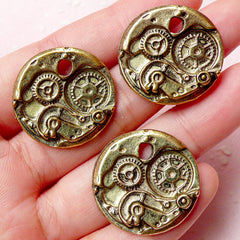 Steampunk Charms Gear Charm (3pcs) (25mm / Antique Gold) Scrapbooking Pendant Bracelet Earrings Zipper Pulls Keychains Bookmark CHM720