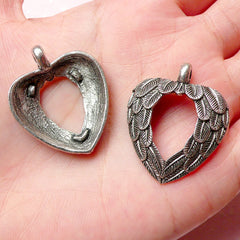 CLEARANCE Angel Wing Charms in Heart Shape (2pcs) (26mm x 31mm / Tibetan Silver) Metal Findings Pendant Bracelet Earrings Zipper Pulls Keychain CHM723