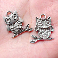 CLEARANCE Owl On A Branch Charms (5pcs) (21mm x 24mm / Tibetan Silver) Animal Bird Findings Pendant Bracelet Earrings Zipper Pulls Keychain CHM696