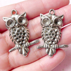 CLEARANCE Owl On A Branch Charms (2pcs) (24mm x 36mm / Tibetan Silver) Animal Bird Findings Pendant Bracelet Earrings Zipper Pulls Keychain CHM698