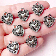 Heart Charms (8pcs) (13mm x 15mm / Tibetan Silver / 2 Sided) Metal Findings Pendant Bracelet Earrings Zipper Pulls Bookmark Keychains CHM700