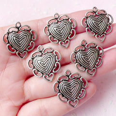Heart Charms (6pcs) (21mm x 22mm / Tibetan Silver) Love Metal Findings Pendant Bracelet Earrings Bookmark Zipper Pulls Keychains CHM702