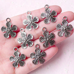 Flower Charms (8pcs) (17mm x 22mm / Tibetan Silver) Floral Metal Findings Pendant Bracelet Earrings Zipper Pulls Keychain Bookmark CHM709