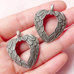 CLEARANCE Angel Wing Charms in Heart Shape (2pcs) (26mm x 31mm / Tibetan Silver) Metal Findings Pendant Bracelet Earrings Zipper Pulls Keychain CHM723