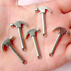 3D Hammer Charms (5pcs) (16mm x 30mm / Tibetan Silver / 2 Sided) Kitsch Pendant Whimsical Bracelet Earrings Zipper Pulls Bookmarks CHM728