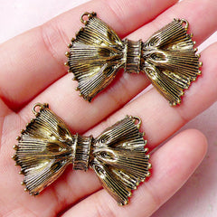 Bow Charms / Connectors (2pcs) (37mm x 26mm / Antique Gold) Spacer Metal Findings Pendant Bracelet Earrings Zipper Pulls Bookmark CHM732