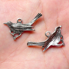 Sparrow Charms (6pcs) (29mm x 15mm / Tibetan Silver) Bird Crow Charms Pendant Bracelet Earrings Bookmark Zipper Pulls Keychain CHM739