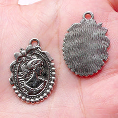 Lady Girl Cameo Charms (5pcs) (20mm x 28mm / Tibetan Silver) Metal Findings Bookmark Pendant Bracelet Earrings Zipper Pulls Keychains CHM750