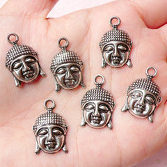 Buddha Head Charms (6pcs) (14mm x 22mm / Tibetan Silver) Religious Buddhist Jewelry Pendant Bracelet Earrings Zipper Pulls Bookmark CHM729