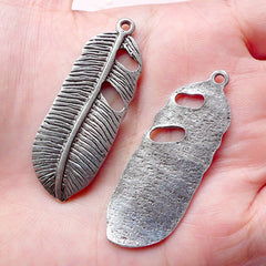 Bird Feather Charms (3pcs) (17mm x 46mm / Tibetan Silver) Metal Findings Pendant Bracelet Earrings Zipper Pulls Keychain Bookmark CHM731