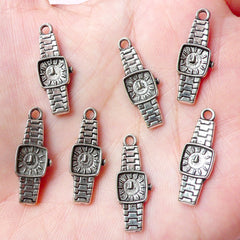 CLEARANCE Watch Charms (7pcs) (9mm x 23mm / Tibetan Silver / 2 Sided) Clock Charms Findings Pendant Bracelet Earrings Zipper Pulls Keychain CHM733