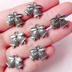 CLEARANCE Christmas Bells Charms (7pcs) (16mm x 14mm / Tibetan Silver / 2 Sided) Christmas Pendant Bracelet Earrings Zipper Pulls Keychains CHM734