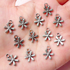 Mini Flower Charms (12pcs) (10mm x 12mm / Tibetan Silver / 2 Sided) Floral Charms Pendant Bracelet Earrings Zipper Pulls Keychains CHM741
