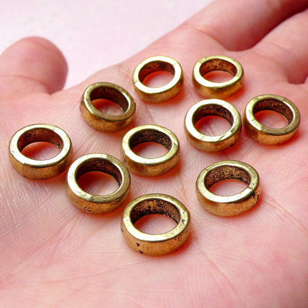 CLEARANCE Ring Beads (10pcs) (11mm / Antique Gold) Dreadlock Metal Beads Findings Spacer Slider Connector DIY Pendant Bracelet Earrings CHM753