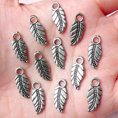 Mini Leaf Charms (12pcs) (7mm x 17mm / Tibetan Silver / 2 Sided) Floral Charms Pendant Bracelet Earrings Bookmarks Key Chains CHM757