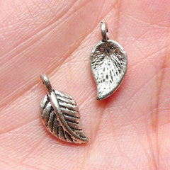 CLEARANCE Tiny Leaf Charms (15pcs) (7mm x 14mm / Tibetan Silver) Floral Charms Metal Findings Pendant Bracelet Earrings Bookmarks Key Chains CHM758