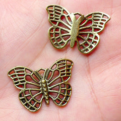 Butterfly Charms (6pcs) (26mm x 18mm / Antique Gold) Metal Insect Charms Bookmark Pendant Bracelet Earrings Zipper Pulls Keychain CHM762