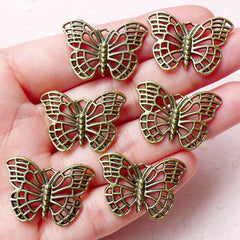 Butterfly Charms (6pcs) (26mm x 18mm / Antique Gold) Metal Insect Charms Bookmark Pendant Bracelet Earrings Zipper Pulls Keychain CHM762