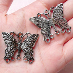 Butterfly Charms / Connectors (2pcs) (34mm x 28mm / Tibetan Silver) Metal Bookmark Pendant Bracelet Earrings Zipper Pulls Keychain CHM764