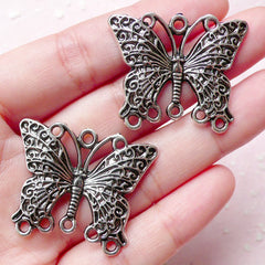 Butterfly Charms / Connectors (2pcs) (34mm x 28mm / Tibetan Silver) Metal Bookmark Pendant Bracelet Earrings Zipper Pulls Keychain CHM764