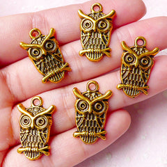 CLEARANCE Owl Charms (5pcs) (14mm x 22mm / Antique Gold) Bird Charms Metal Findings Pendant Bracelet Earrings Bookmark Zipper Pulls Keychain CHM768