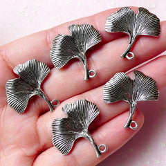 Ginkgo Leaf Charms (5pcs) (23mm x 24mm / Tibetan Silver / 2 Sided) Pendant Bracelet Earrings Zipper Pulls Bookmarks Key Chains CHM755