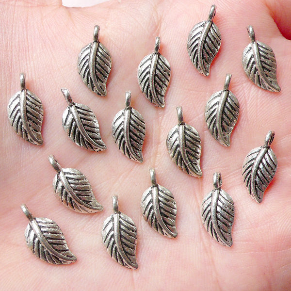 CLEARANCE Tiny Leaf Charms (15pcs) (7mm x 14mm / Tibetan Silver) Floral Charms Metal Findings Pendant Bracelet Earrings Bookmarks Key Chains CHM758