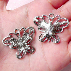 Butterfly Charms (3pcs) (31mm x 26mm / Tibetan Silver) Metal Animal Charms Bookmark Pendant Bracelet Earrings Zipper Pulls Keychain CHM761