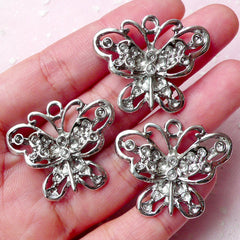 Butterfly Charms (3pcs) (31mm x 26mm / Tibetan Silver) Metal Animal Charms Bookmark Pendant Bracelet Earrings Zipper Pulls Keychain CHM761