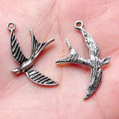 Sparrow Charms Bird Charm (7pcs) (21mm x 31mm / Tibetan Silver) Metal Pendant Bracelet Earrings Zipper Pulls Keychain Bookmark CHM772