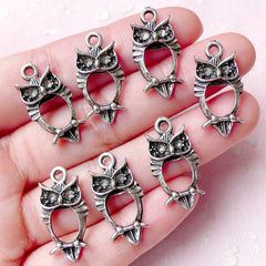 Owl Charms (7pcs) (12mm x 23mm / Tibetan Silver) Bird Charms Metal Findings Pendant Bracelet Earrings Bookmark Zipper Pulls Keychain CHM765