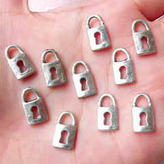 Key Lock Charms (10pcs) (8mm x 14mm / Tibetan Silver) Metal Findings Pendant Bracelet Earrings Zipper Pulls Bookmarks Key Chains CHM782
