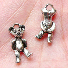 Bear Charms (8pcs) (9mm x 18mm / Tibetan Silver / 2 Sided) Metal Findings Pendant Bracelet Earrings Zipper Pulls Bookmark Keychains CHM784