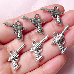 Gun / Pistol / Revolver Charms (6pcs) (20mm x 15mm / Tibetan Silver / 2 Sided) Metal Pendant Bracelet Earrings Zipper Pulls Keychain CHM785
