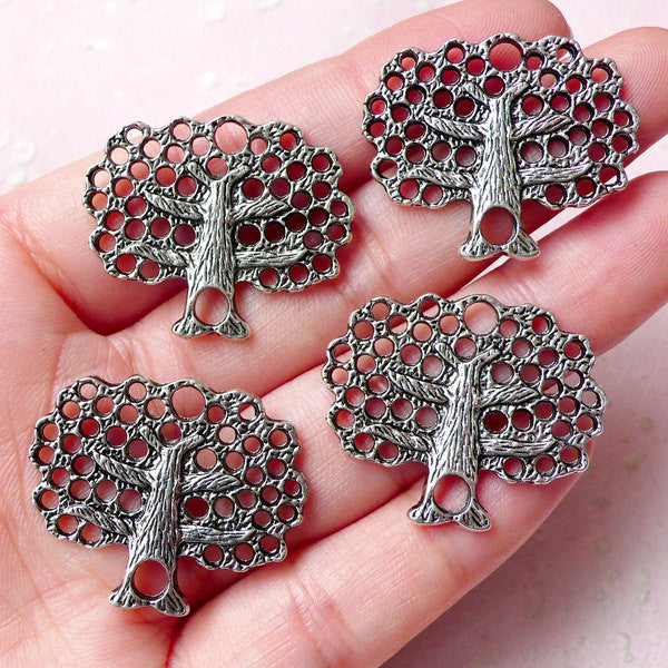 Apple Tree Charms (4pcs) (28mm x 24mm / Tibetan Silver) Metal Findings Pendant Bracelet Earrings Zipper Pulls Keychains Bookmark CHM786