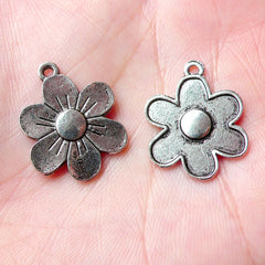 CLEARANCE Flower Charms (9pcs) (17mm x 21mm / Tibetan Silver) Floral Metal Findings Pendant Bracelet Earrings Zipper Pulls Keychain Bookmark CHM788