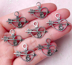 Heart w/ Arrow Charms Cupid Charms (7pcs) (24mm x 19mm / Tibetan Silver) Pendant Bracelet Earrings Zipper Pulls Bookmark Keychain CHM791