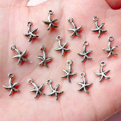 Mini Sea Star Charms (15pcs) (8mm x 11mm / Tibetan Silver / 2 Sided) Starfish Seastar Star Fish Charms Bracelet Earrings Zipper Pulls CHM794