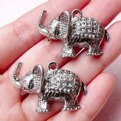 Elephant Charms (2pcs) (34mm x 23mm / Tibetan Silver) Animal Charm Metal Findings Pendant Bracelet Earrings Zipper Pulls Keychain CHM773