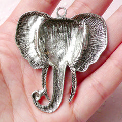 Big Elephant Head Charms (1pc) (47mm x 54mm / Tibetan Silver) Animal Charms Findings Pendant Bracelet Earrings Zipper Pulls Keychain CHM774