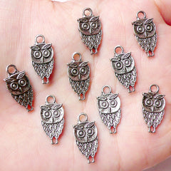 Owl Charms (10pcs) (8mm x 18mm / Tibetan Silver / 2 Sided) Bird Charms Metal Findings Pendant Bracelet Earrings Zipper Pulls Keychain CHM775