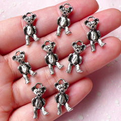 Bear Charms (8pcs) (9mm x 18mm / Tibetan Silver / 2 Sided) Metal Findings Pendant Bracelet Earrings Zipper Pulls Bookmark Keychains CHM784